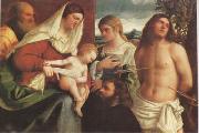 Sebastiano del Piombo The Holy Family with st Catherine st Sebastian and a Donor sacra Conversazione (mk05) oil painting on canvas